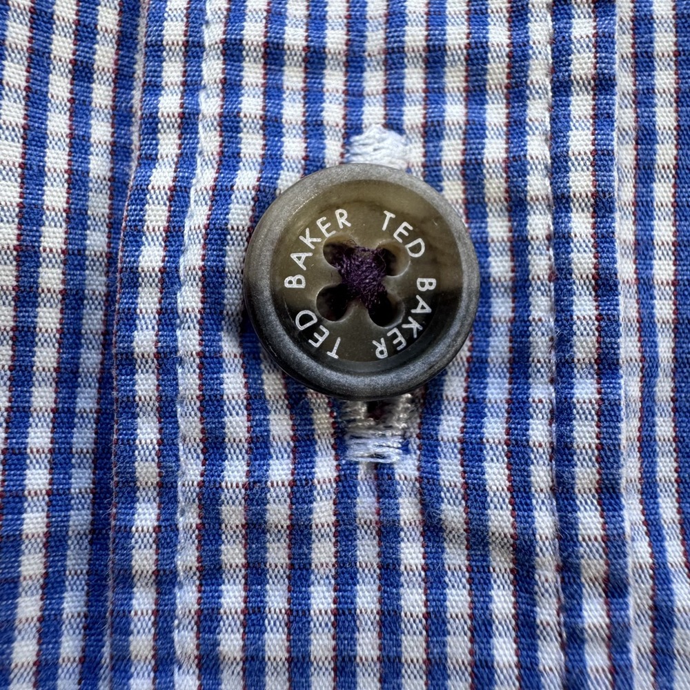 TED BAKER Long Sleeve Button Down Shirt Mens 2 (Small) Blue Check Turkey - Picture 12 of 16